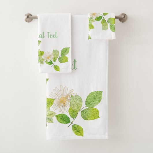 Weiße Blume und Grüne Blätter Garten Badhandtuch Set (Insitu)