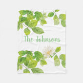 Weiße Blume und Grüne Blätter Garten Fleecedecke (Vorderseite)