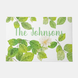 Weiße Blume und Grüne Blätter Garten Fußmatte