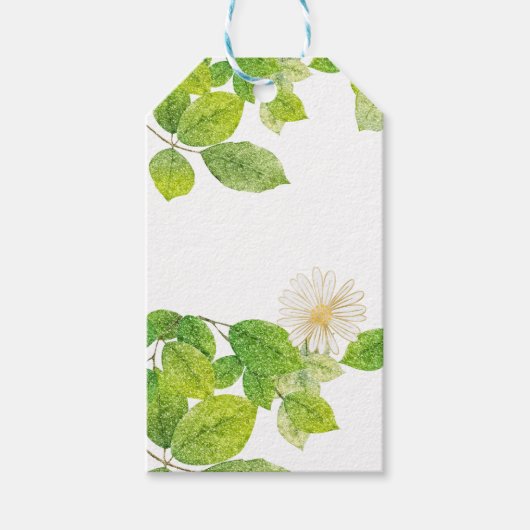 Weiße Blume und Grüne Blätter Garten Geschenkanhänger (Vorderseite)