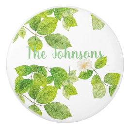 Weiße Blume und Grüne Blätter Garten Keramikknauf