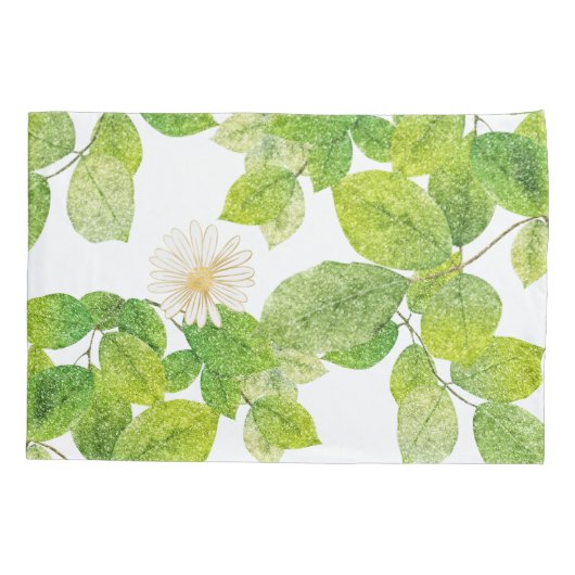 Weiße Blume und Grüne Blätter Garten Kissenbezug (Rückseite)