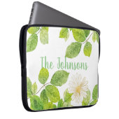 Weiße Blume und Grüne Blätter Garten Laptopschutzhülle (Vorne Rechts)
