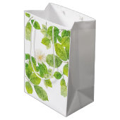 Weiße Blume und Grüne Blätter Garten Mittlere Geschenktüte (Rückseite Schrägansicht)