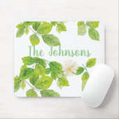 Weiße Blume und Grüne Blätter Garten Mousepad (Mit Mouse)