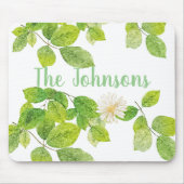 Weiße Blume und Grüne Blätter Garten Mousepad (Vorne)