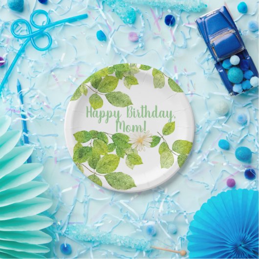 Weiße Blume und Grüne Blätter Garten Pappteller (Party)