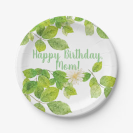 Weiße Blume und Grüne Blätter Garten Pappteller