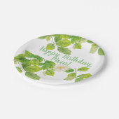 Weiße Blume und Grüne Blätter Garten Pappteller (Schrägansicht)