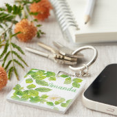 Weiße Blume und Grüne Blätter Garten Schlüsselanhänger (Vorderseite rechts)