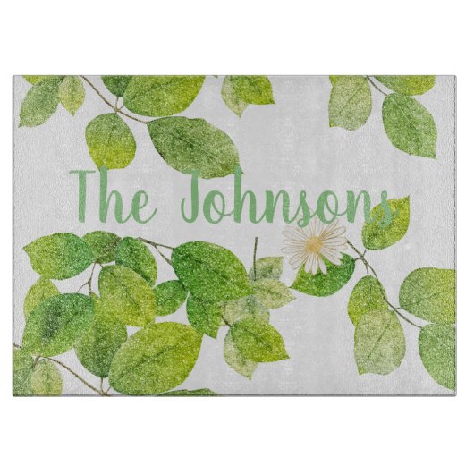 Weiße Blume und Grüne Blätter Garten Schneidebrett (Vorderseite)