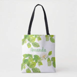 Weiße Blume und Grüne Blätter Garten Tasche
