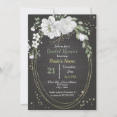 weiße Blume und grüne Blätter ovales Brautparty Einladung (Vorderseite)