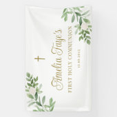 Weiße Blume und Grüne Erste Heilige Kommunion Banner (Vertikal)