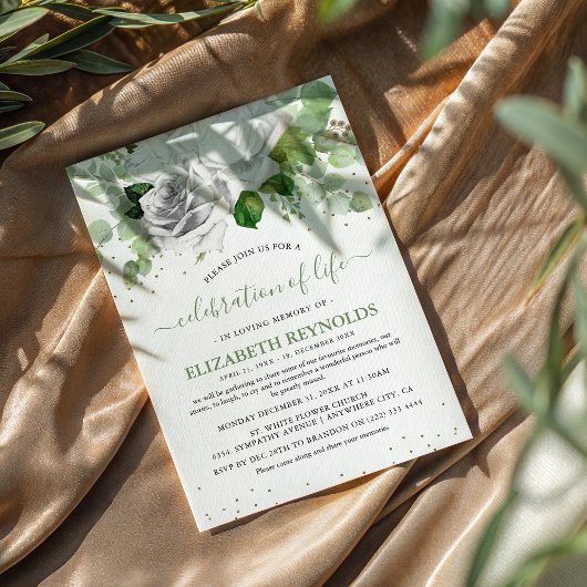 Weiße Blume und Grüne Feier des Lebens Einladung