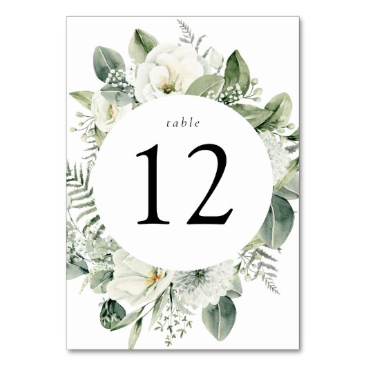 Weiße Blume und Grüne Hochzeit Tischnummer (Vorderseite)