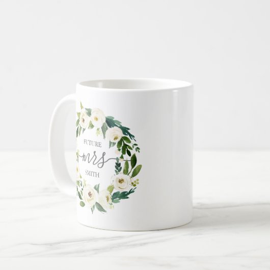 Weiße Blume und Grüne Hochzeitsfeier - Tasse - Mrs (Vorderseite Links)