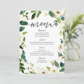 Weiße Blume und grüne Hochzeitskarten Menükarte (Stehend Vorderseite)