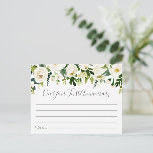 Weiße Blume und grüne Hochzeitskarten Postkarte (Stehend Vorderseite)