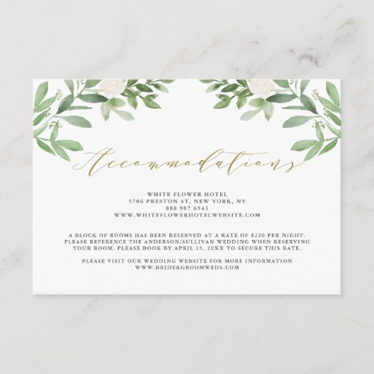 Weiße Blume und Grüne Hochzeitsunterkünfte Begleitkarte (Vorderseite)