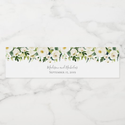 Weiße Blume und grüne Hochzeitswasserflaschen Wasserflaschenetikett (Einzelnes Label)