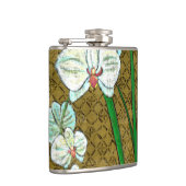 Weiße Blume und grüne Stiele an der braunen Grenze Flachmann (Rechts)