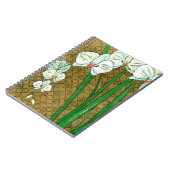 Weiße Blume und grüne Stiele an der braunen Grenze Notizblock (Linke Seite)