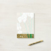 Weiße Blume und grüne Stiele an der braunen Grenze Post-it Klebezettel (Auf Schreibtisch)