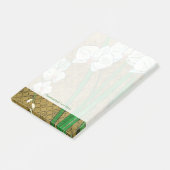 Weiße Blume und grüne Stiele an der braunen Grenze Post-it Klebezettel (angewinkelt)