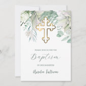Weiße Blume und Grüne Taufe Einladung (Vorderseite)