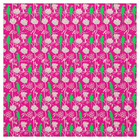 WEISSE BLUME UND GRÜNE TEILE AUF PINK STOFF (Muster)
