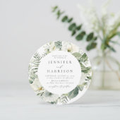 Weiße Blume und grüne Zirkel Einladung (Stehend Vorderseite)