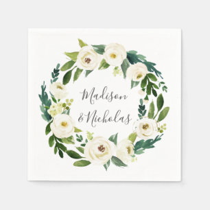 Weiße Blume und grüner Kranz Hochzeit von Napkins Serviette