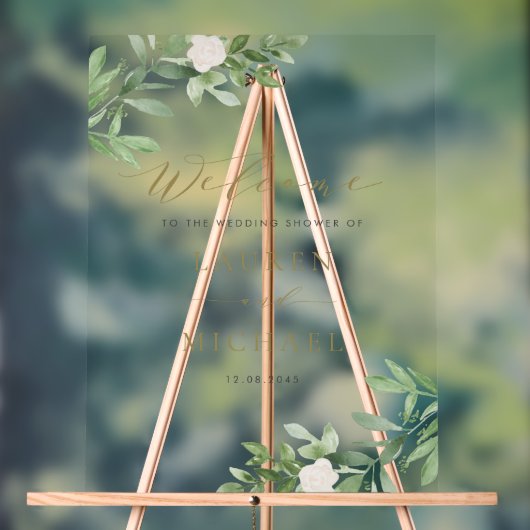 Weiße Blume und Grüner Polterabend Acrylschild (Neutral)