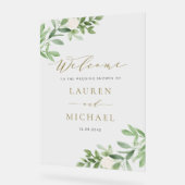 Weiße Blume und Grüner Polterabend Acrylschild (Winkel)