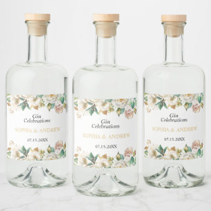 Weiße Blume und Grünholz Hochzeitsholz Alkoholflaschenetikett