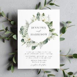 Weiße Blume und Grünkraut Hochzeit Einladung