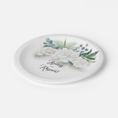 Weiße Blume und Grünpflanzen Bouquet Elegante Pappteller (Schrägansicht)