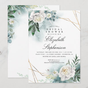 Weiße Blume und Grünpflanzen Elegantes Brautparty Einladung