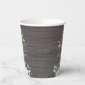 Weiße Blume und Grünpflanzen Rustikaler Fall in Li Pappbecher (Links)