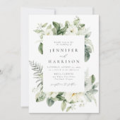 Weiße Blume und Grünrahmen Einladung (Vorderseite)