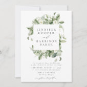 Weiße Blume und Grünrahmen Hochzeit Einladung (Vorderseite)