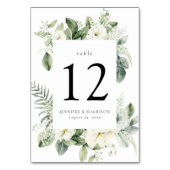 Weiße Blume und Grünrahmen Hochzeit Tischnummer (Rückseite)
