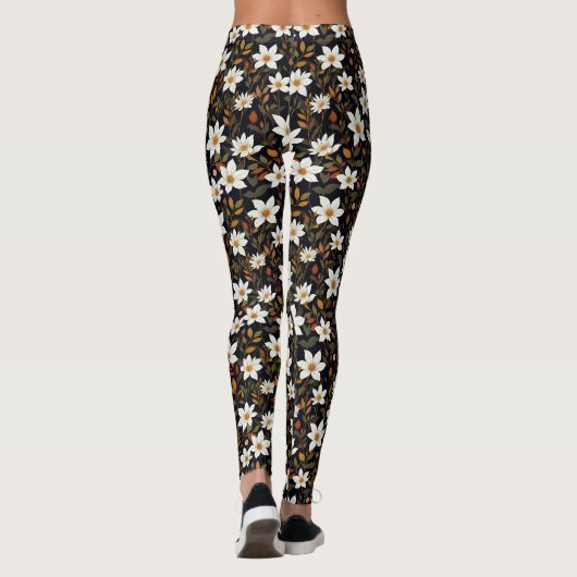 Weiße Blume und Herbstlaube Leggings (Rückseite)