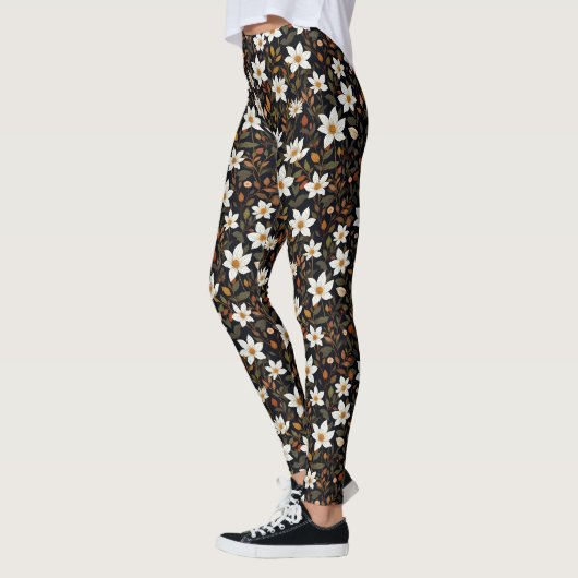 Weiße Blume und Herbstlaube Leggings (Links)