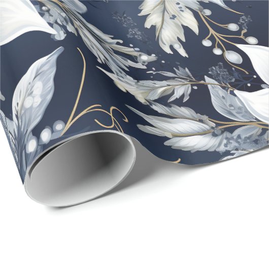 Weiße Blume und Holly Berries Geschenkpapier (Rolleneckpunkt)