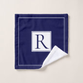 Weiße Blume und Monogramm Seeblau Badhandtuch Set (Waschlappen)