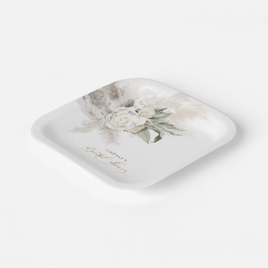 Weiße Blume und Pampas Grass Boho Brautparty Pappteller (Gewinkelt)