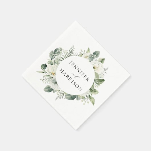 Weiße Blume und Personalisierte Hochzeit im Grünen Serviette (Ecke)