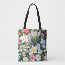 Weiße Blume und Schmetterlinge Tasche